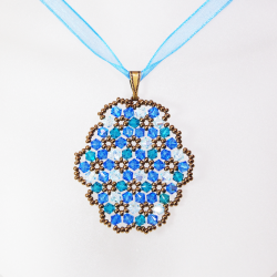 Pendant 45cm - Marissa Oval-Blue Organza - Pendant 45cm - Laiton bronze
